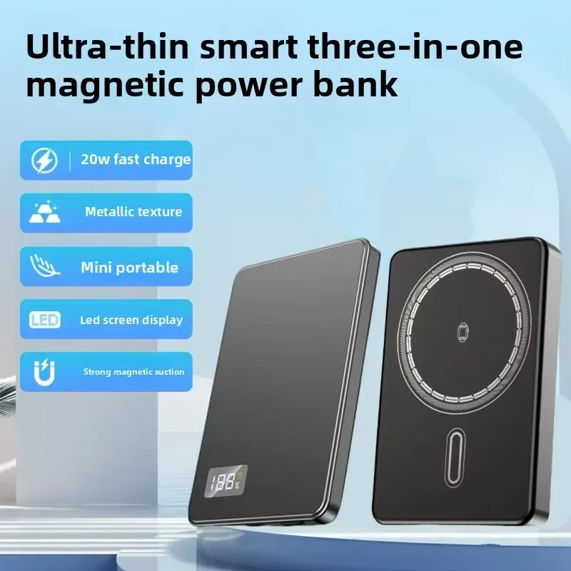 3-In-1 10000Mah Thin Magnetic Wireless Powerbank 20W Fast Charging Portable Mobile Phone External Battery Specifical for Iphone